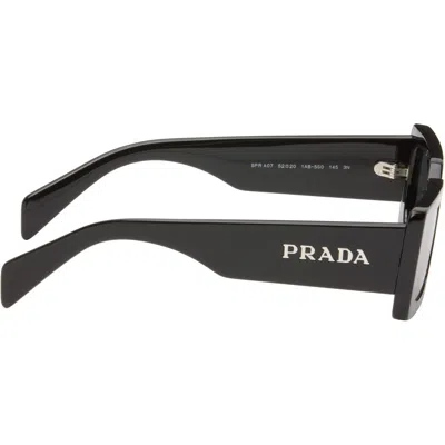Prada Black Rectangle Acetate Script Logo Sunglasses In Black