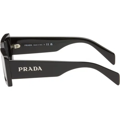 Prada Black Rectangle Acetate Script Logo Sunglasses In Black