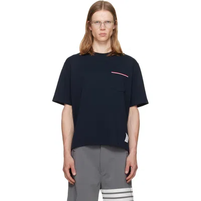 Thom Browne Navy Milano Cotton Oversized Pocket T-shirt In Blue