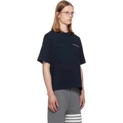 Thom Browne Navy Milano Cotton Oversized Pocket T-shirt In Blue