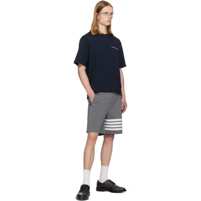 Thom Browne Navy Milano Cotton Oversized Pocket T-shirt In Blue