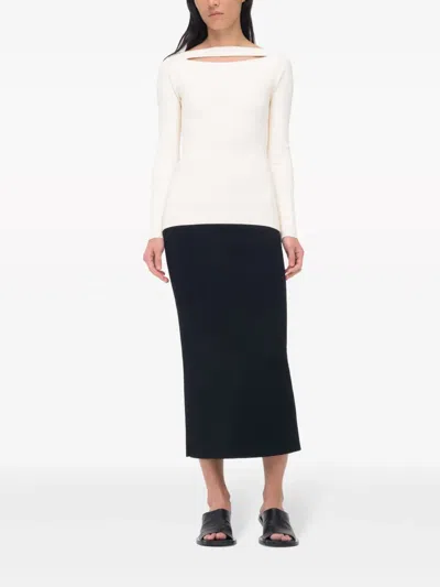 Another Tomorrow Compact Cutout Knit Top In Neutral