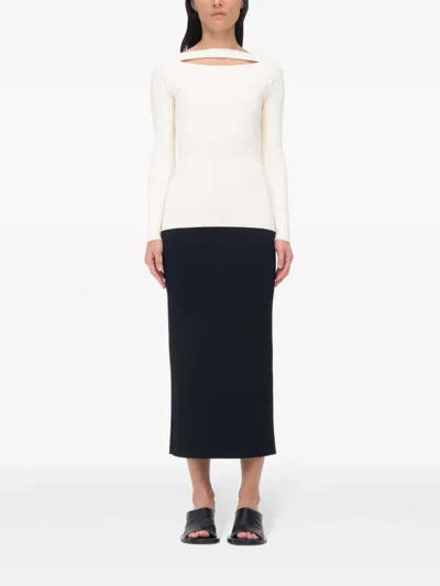Another Tomorrow Compact Cutout Knit Top In Neutral