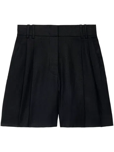 Another Tomorrow Pleated Front Linen Short In Black