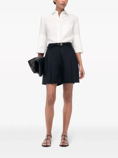 Another Tomorrow Pleated Front Linen Short In Black