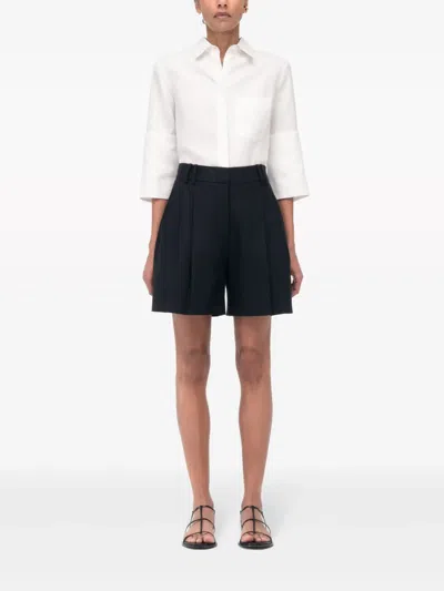 Another Tomorrow Pleated Front Linen Short In Black
