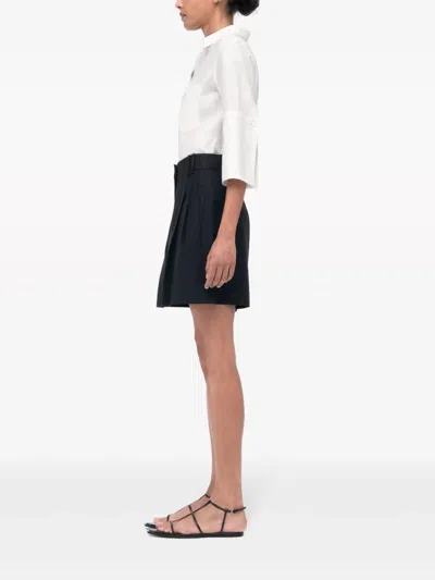 Another Tomorrow Pleated Front Linen Short In Black