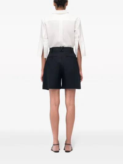 Another Tomorrow Pleated Front Linen Short In Black