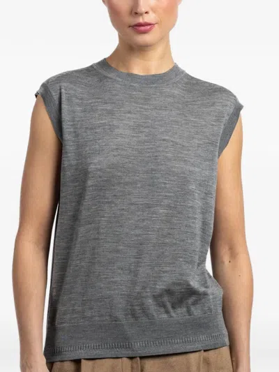 Another Tomorrow Merino-wool Top In Gray