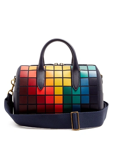 Anya Hindmarch Vere Barrel Pixels Suede And Leather Bag In Indigo-blue