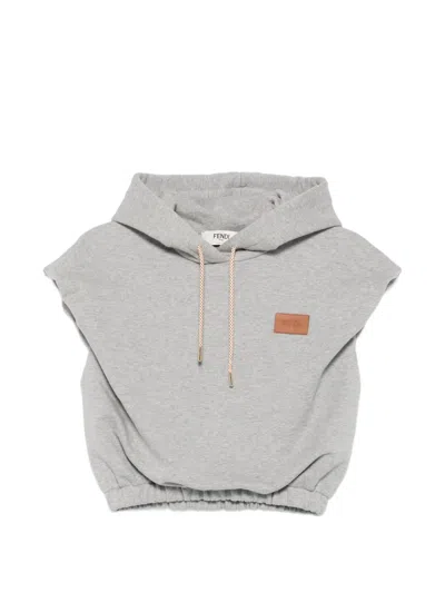 Fendi Hooded Sleeveless Top Drawstring Hem In Gray