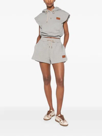 Fendi Hooded Sleeveless Top Drawstring Hem In Gray