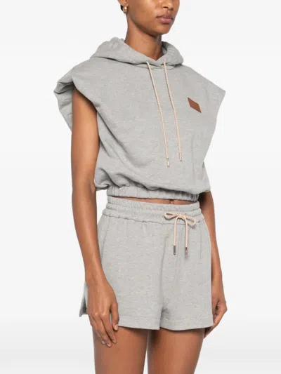 Fendi Hooded Sleeveless Top Drawstring Hem In Gray