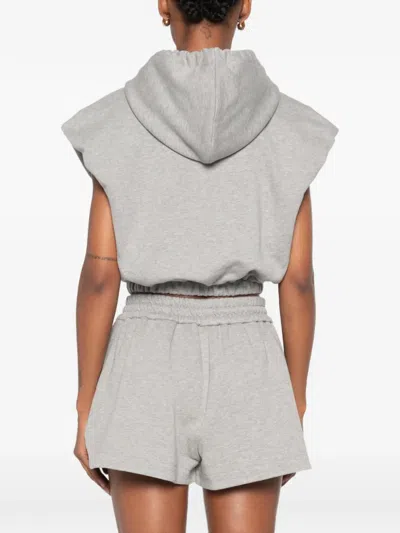 Fendi Hooded Sleeveless Top Drawstring Hem In Gray