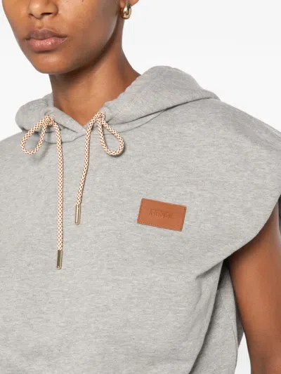 Fendi Hooded Sleeveless Top Drawstring Hem In Gray