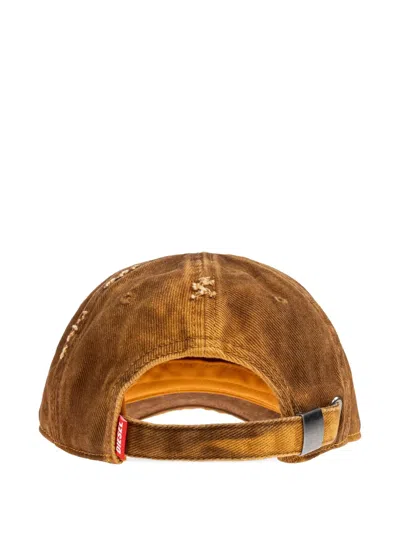 Diesel Distressed-effect Logo-print Cap In Brown