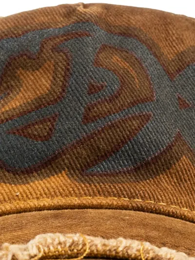 Diesel Distressed-effect Logo-print Cap In Brown