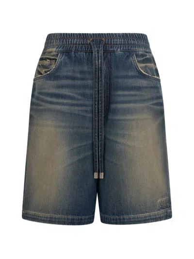 Amiri Drawstring Denim Shorts In Blue