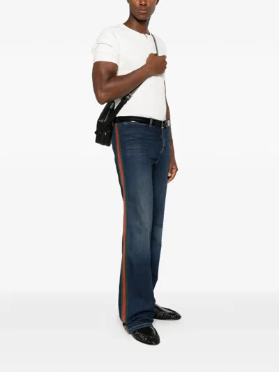 Gucci Web-stripe Jeans In Blue