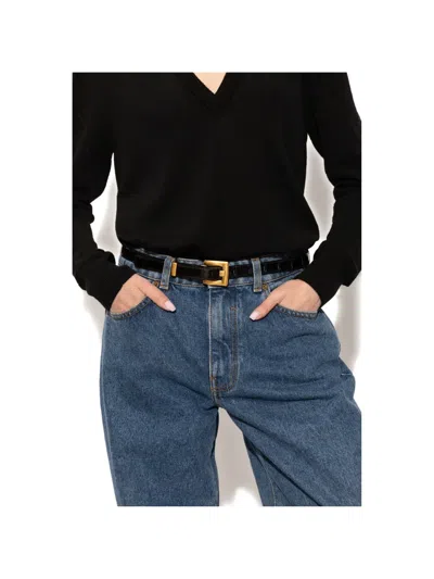 Balmain Croc-effect Leather Belt In Black