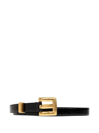 Balmain Croc-effect Leather Belt In Black
