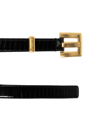 Balmain Croc-effect Leather Belt In Black