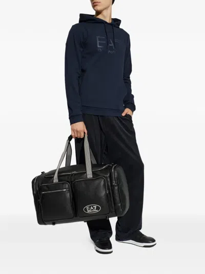 Ea7 Logo-print Drawstring Hoodie In Blue