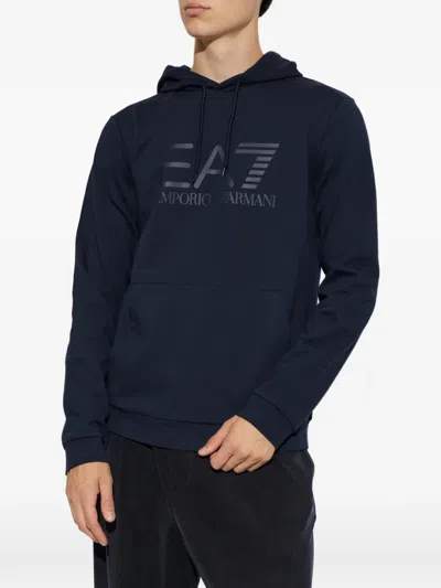 Ea7 Logo-print Drawstring Hoodie In Blue