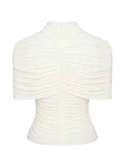 Lapointe Ruched-design Mock-neck Top In White