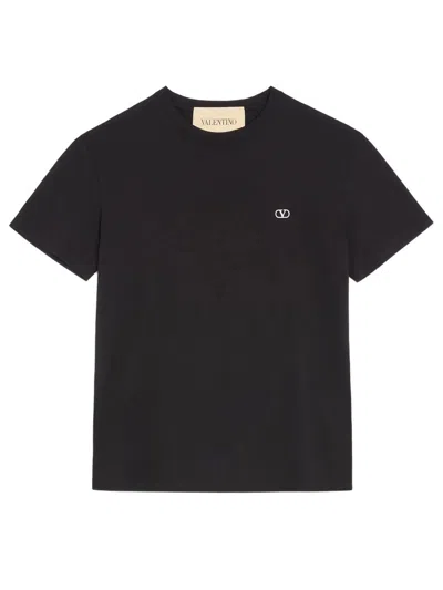 Valentino Logo-embroidered Cotton-jersey T-shirt In Black