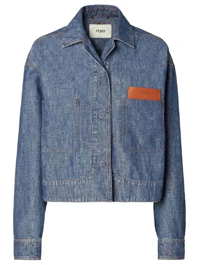 Fendi Logo-patch Patch-pocket Jacket In Blue