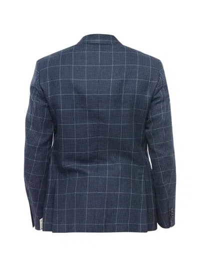 Corneliani Checked Linen-blend Blazer In Blue
