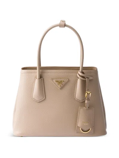 Prada Double Small Saffiano-leather Bag In Neutral