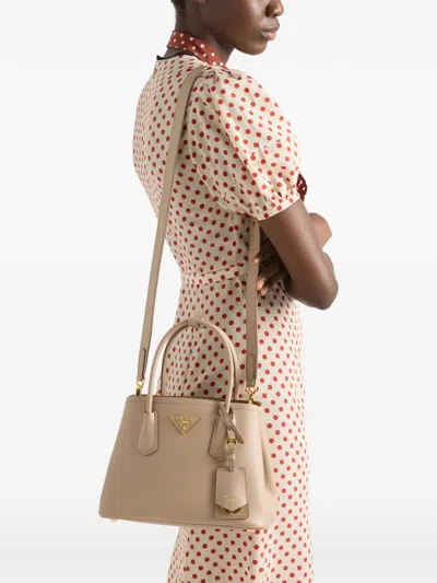 Prada Double Small Saffiano-leather Bag In Neutral