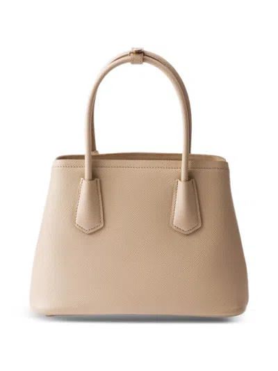 Prada Double Small Saffiano-leather Bag In Neutral