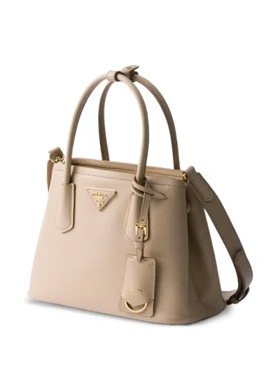 Prada Double Small Saffiano-leather Bag In Neutral