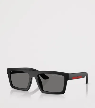 Prada Linea Rossa 58mm Polarized Rectangular Sunglasses In Black