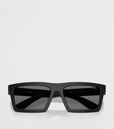 Prada Linea Rossa 58mm Polarized Rectangular Sunglasses In Black