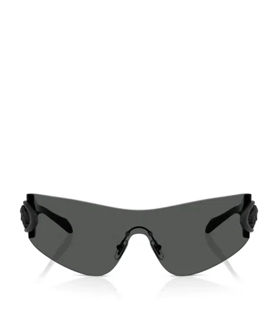 Versace Eclipse 142mm Rimless Wrap Shield Sunglasses In Gray