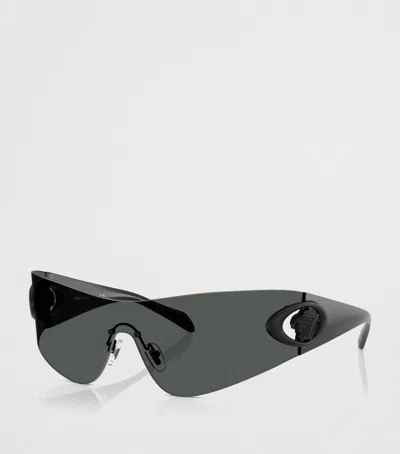 Versace Eclipse 142mm Rimless Wrap Shield Sunglasses In Gray