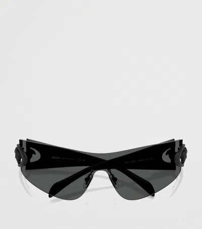 Versace Eclipse 142mm Rimless Wrap Shield Sunglasses In Gray