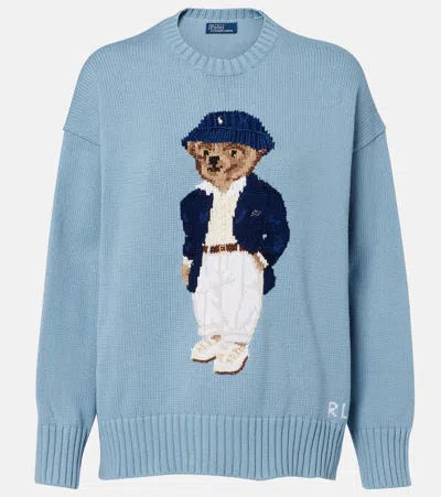 Polo Ralph Lauren Cotton Bear Long Sleeve Crew Neck Pullover Blue Note