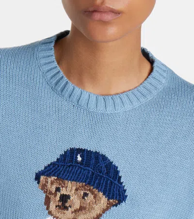 Polo Ralph Lauren Cotton Bear Long Sleeve Crew Neck Pullover Blue Note