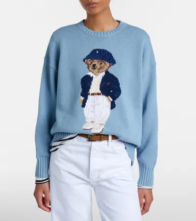 Polo Ralph Lauren Cotton Bear Long Sleeve Crew Neck Pullover Blue Note