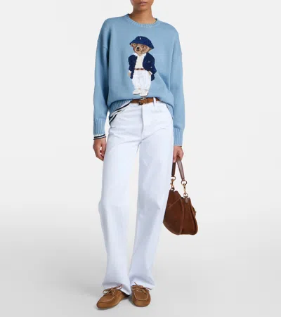 Polo Ralph Lauren Cotton Bear Long Sleeve Crew Neck Pullover Blue Note