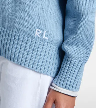 Polo Ralph Lauren Cotton Bear Long Sleeve Crew Neck Pullover Blue Note