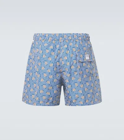 Fedeli Madeira Printed Swim Trunks In Blue