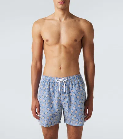 Fedeli Madeira Printed Swim Trunks In Blue
