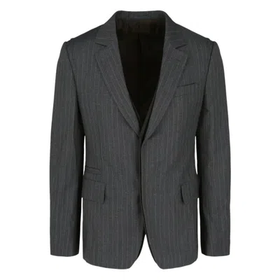 Ferragamo Pinstripe Buttoned Jacket In Gray