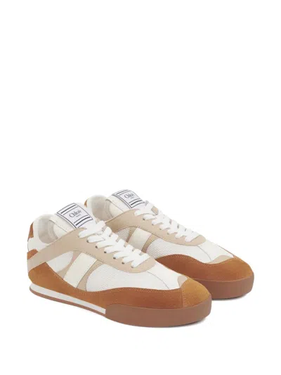 Chloé Kick Brown Sneaker With Logo Patch On The Tongue And Logo Lettering On The Back In Fabric And Suede 